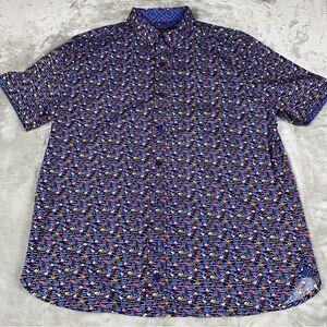 Johnston & Murphy Men’s Med Navy Short-Sleeve Button-Down with Flamingo  Print